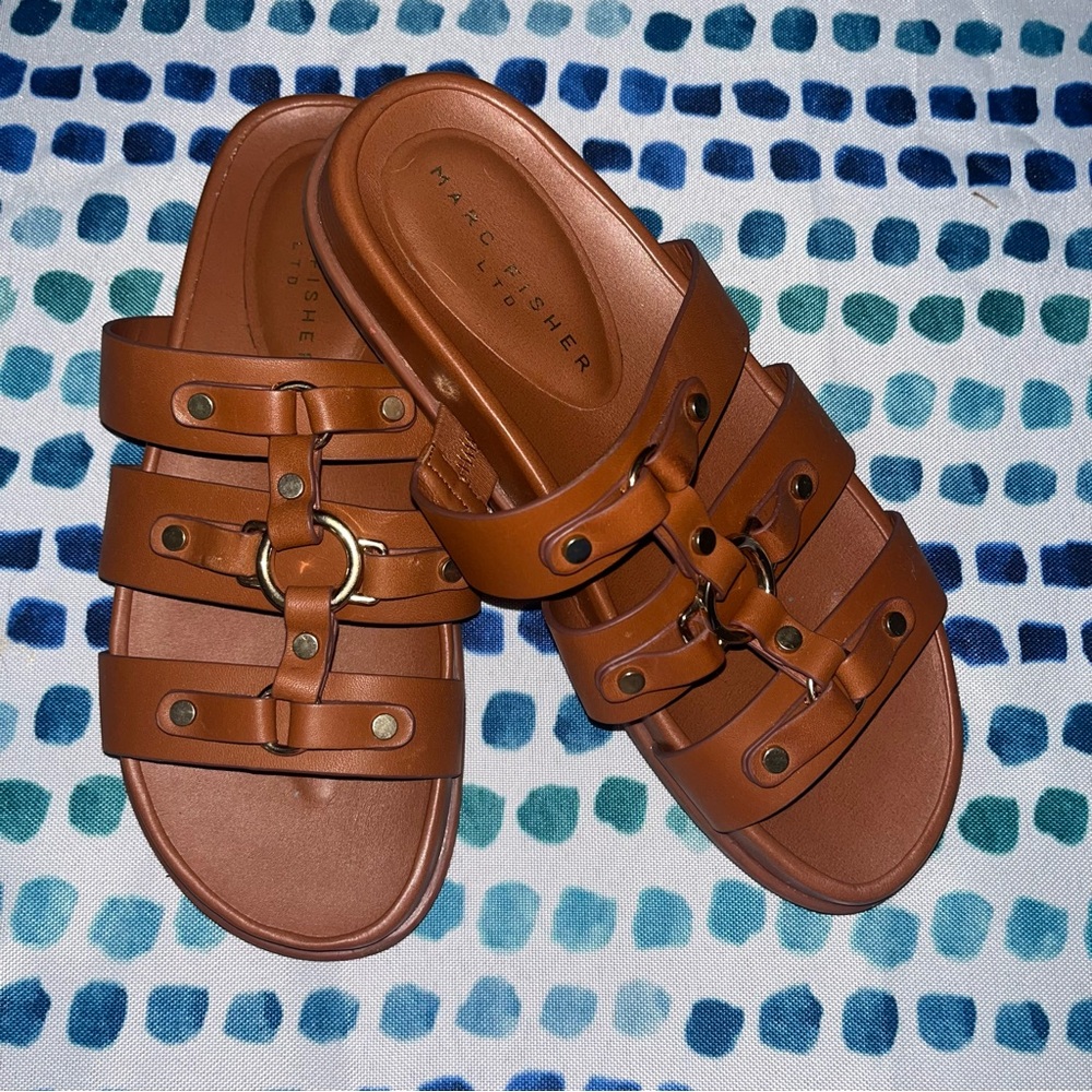 Marc Fisher Tan Strappy Slide Sandals